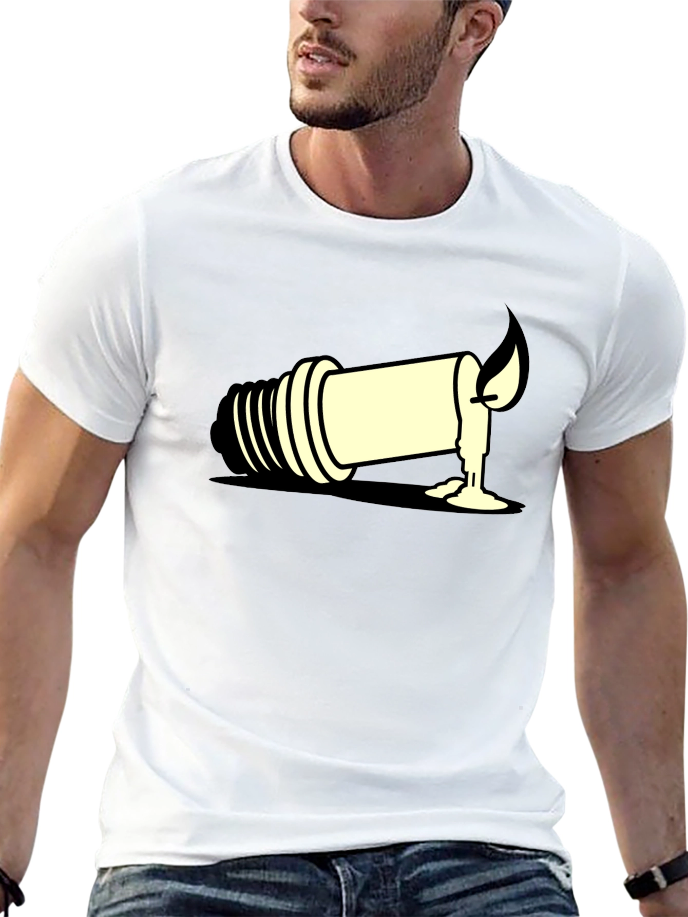 Unique Candle Light Bulb Graphic Tee - Black