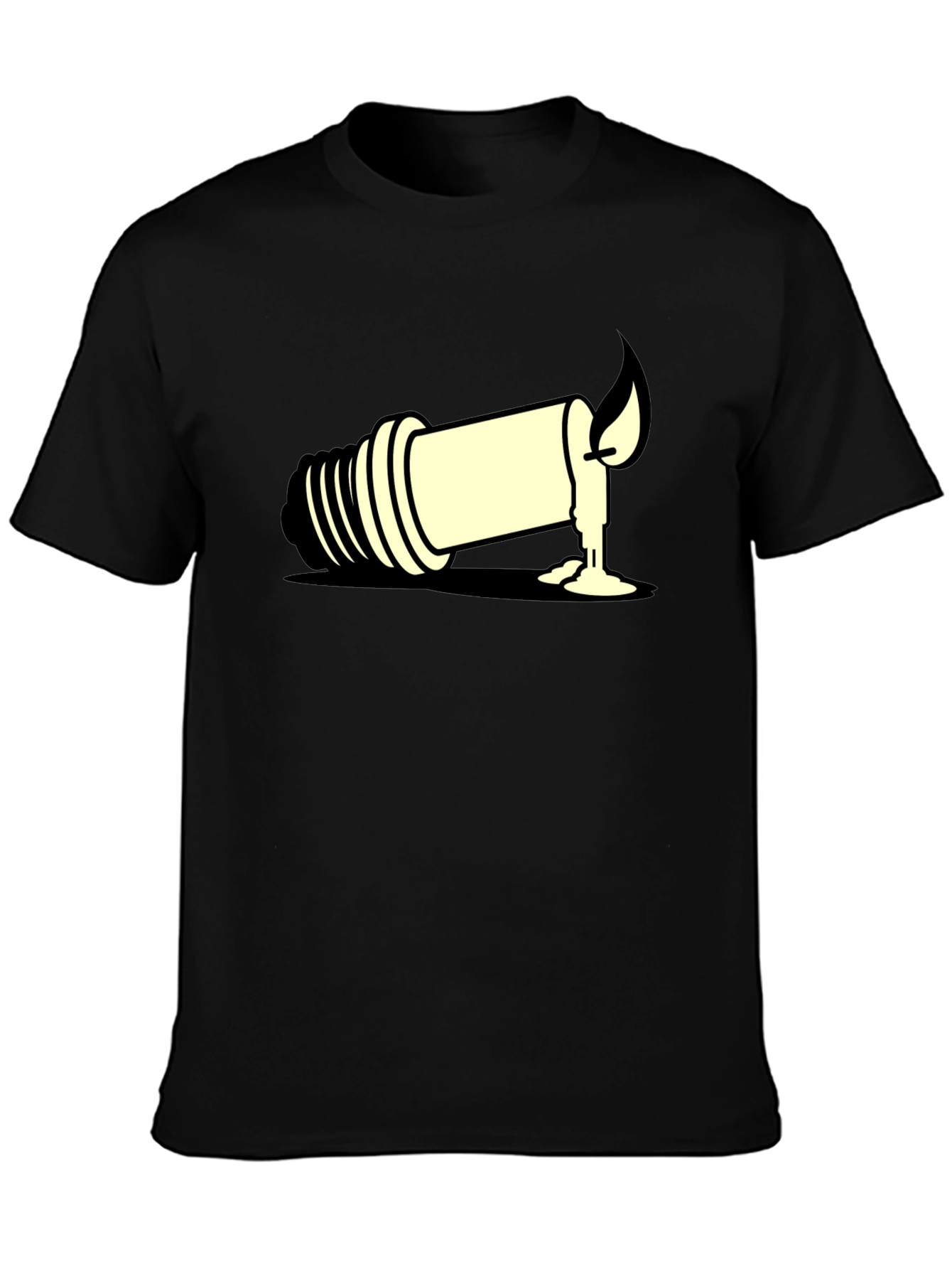 Unique Candle Light Bulb Graphic Tee - Black