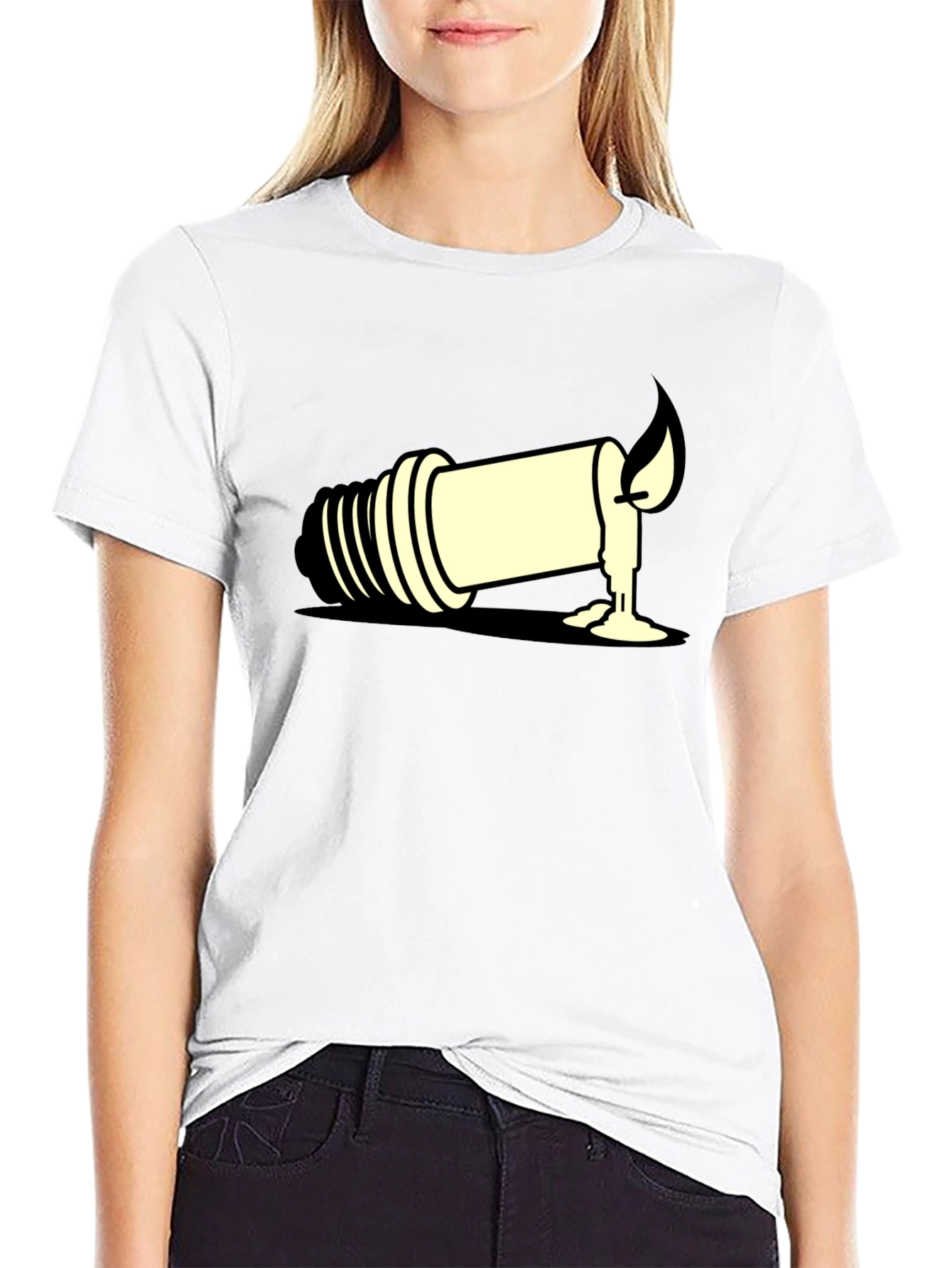 Unique Candle Light Bulb Graphic Tee - Black