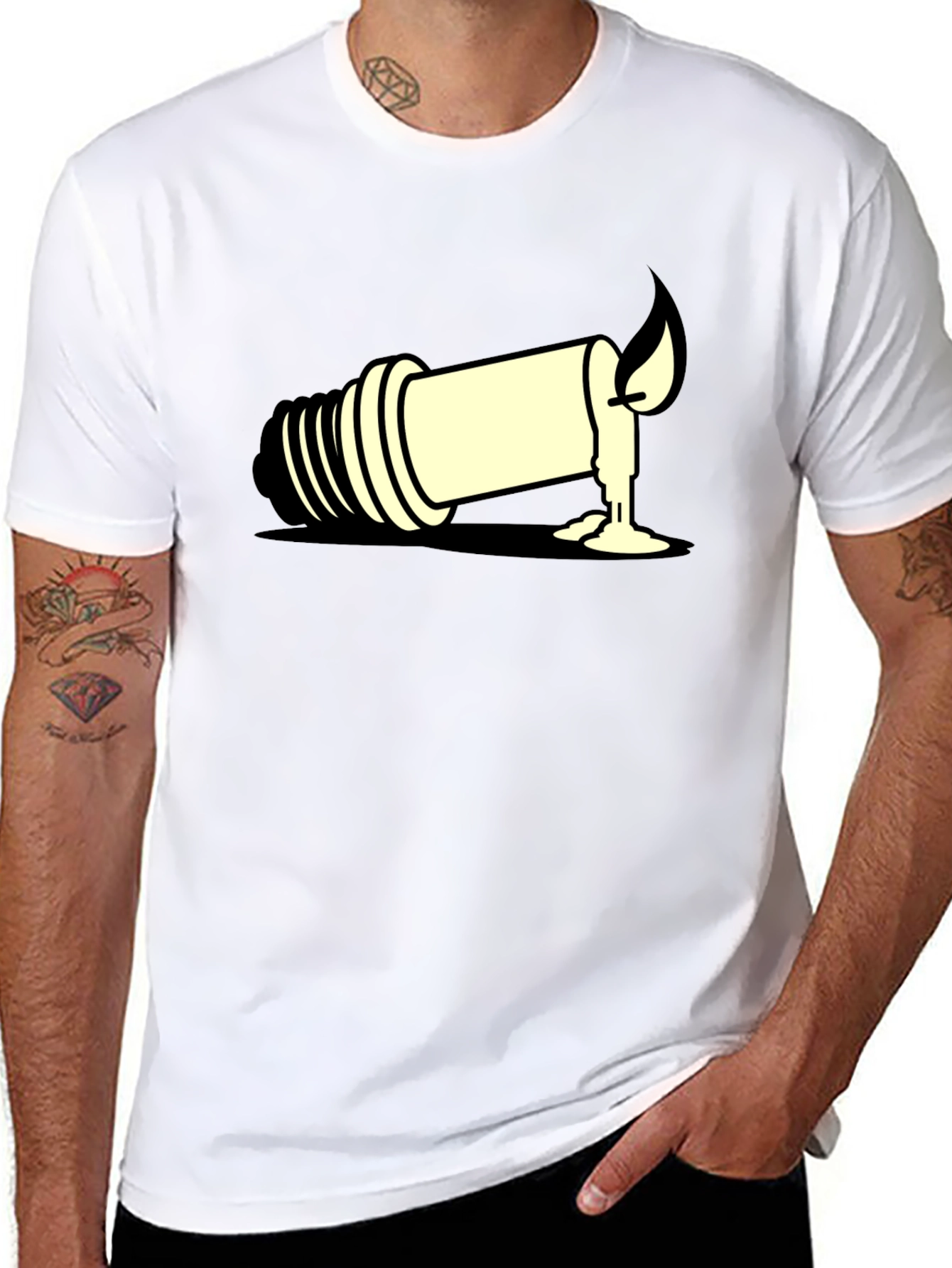 Unique Candle Light Bulb Graphic Tee - Black