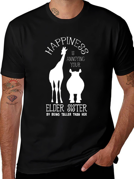 Humorous Giraffe & Hippo Elder Sister T-Shirt
