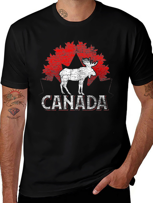 Canada Moose T-Shirt - Distressed Maple Leaf Design