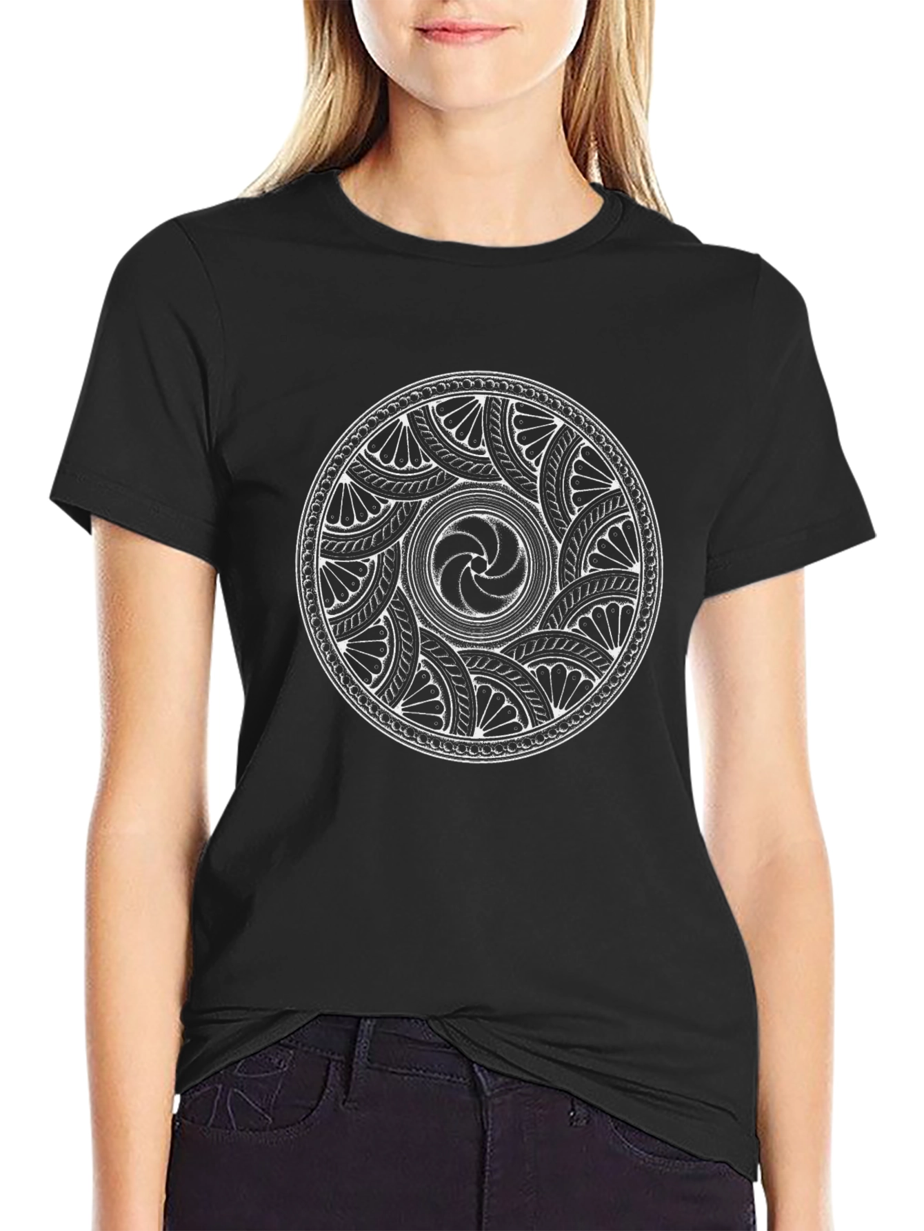 Black T-Shirt with Mandala Style Print