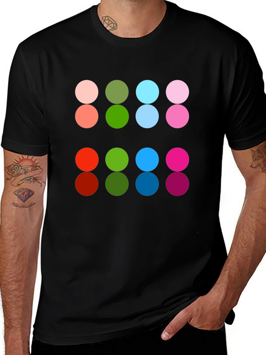 Colorful Dots Pattern Black T-Shirt