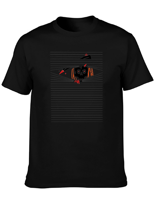 Mens Black T-Shirt - Spooky Skull Design