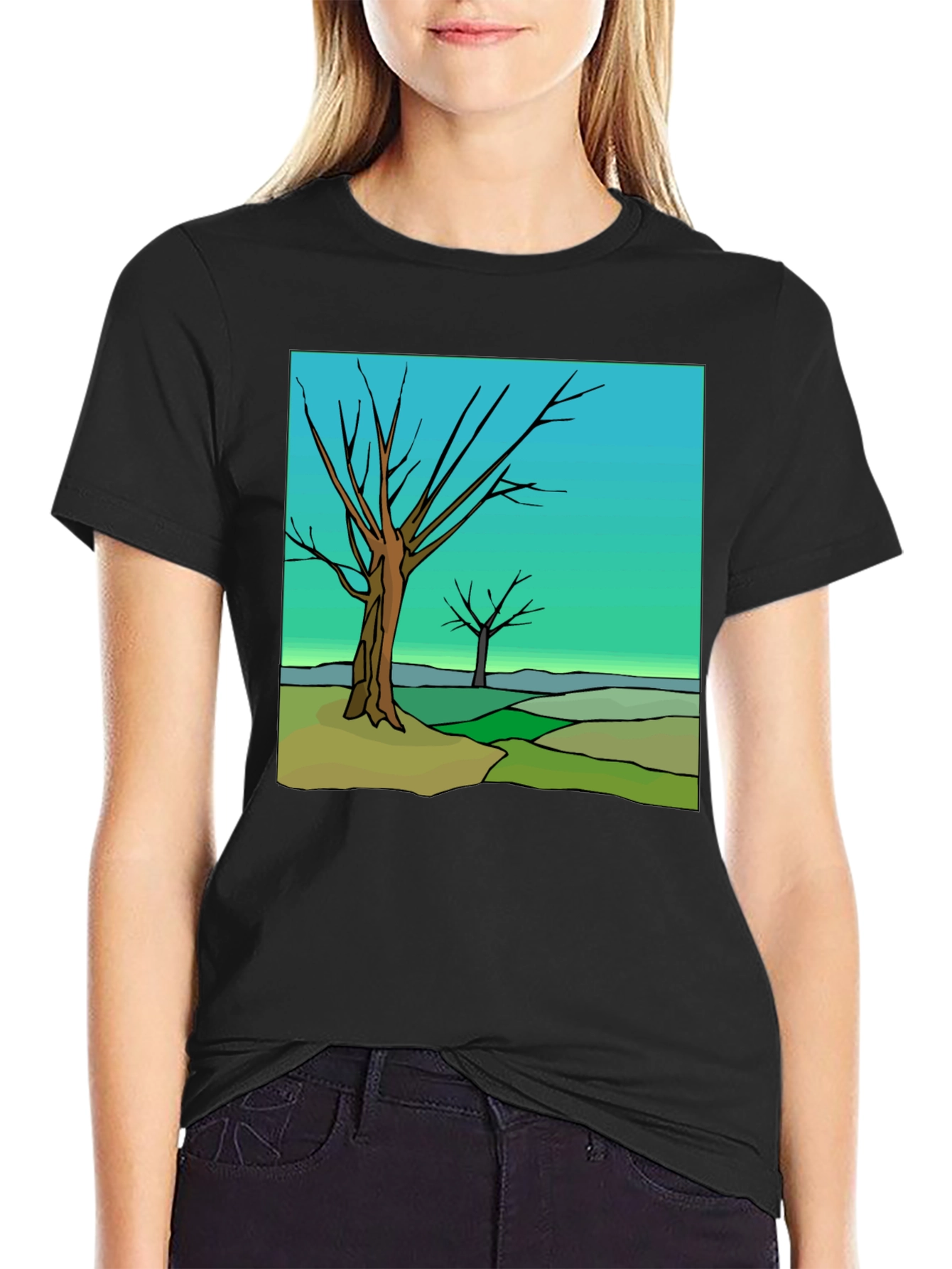 Abstract Tree Graphic Black T-Shirt