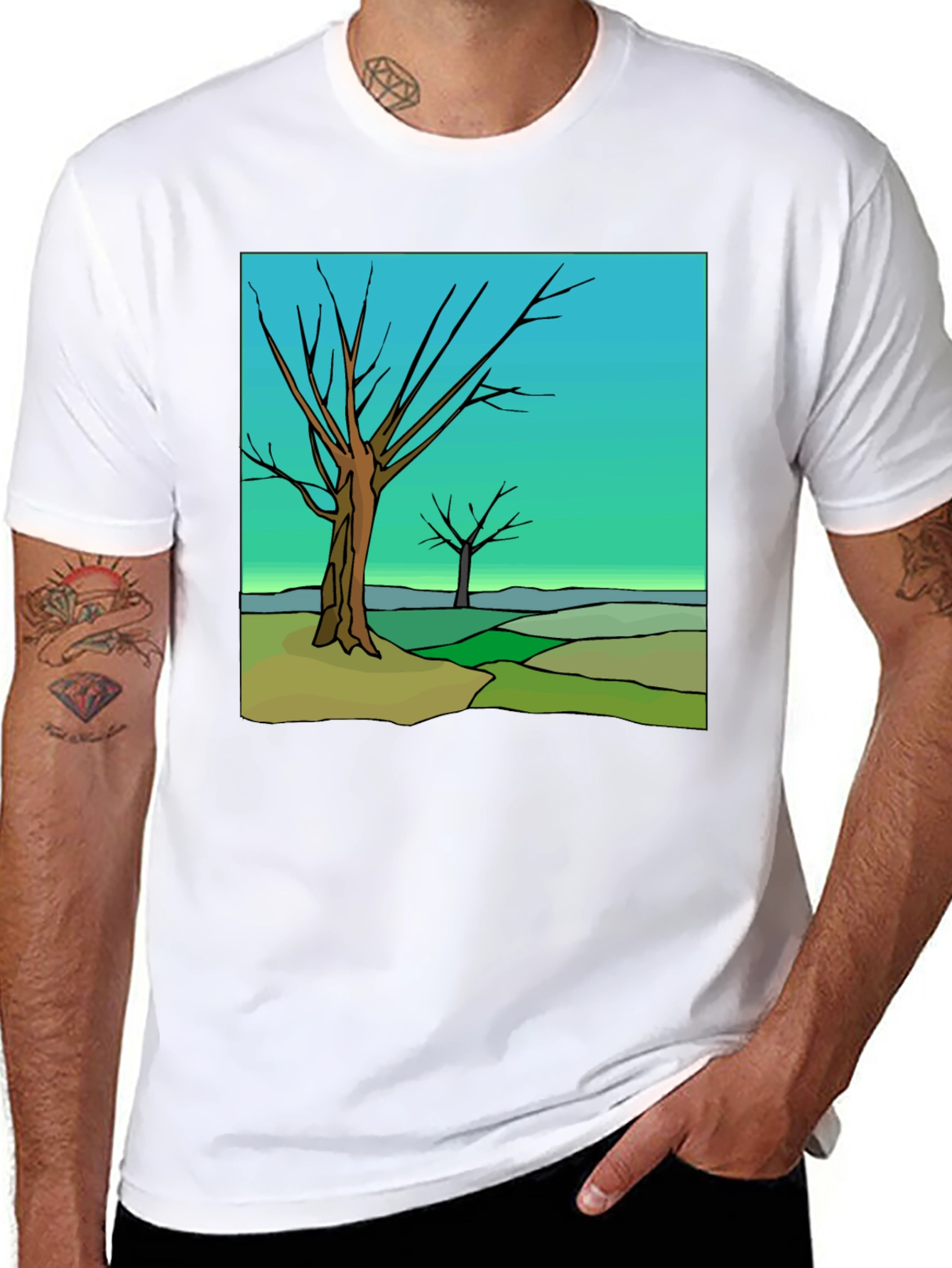 Abstract Tree Graphic Black T-Shirt
