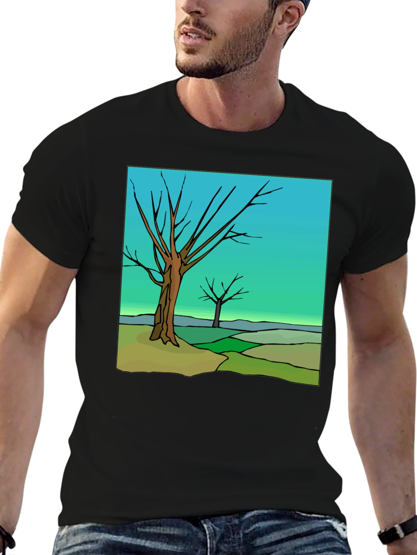 Abstract Tree Graphic Black T-Shirt