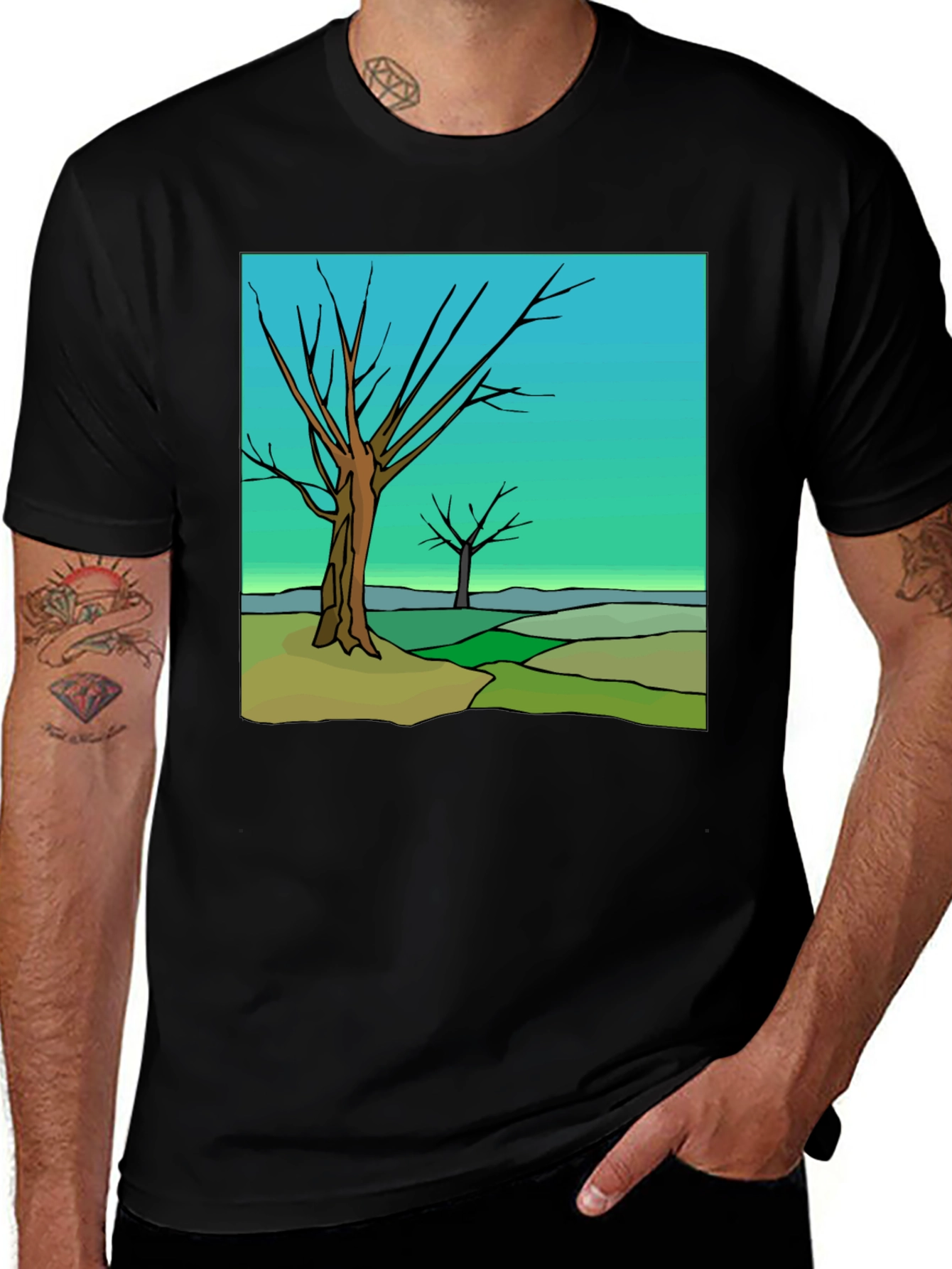 Abstract Tree Graphic Black T-Shirt