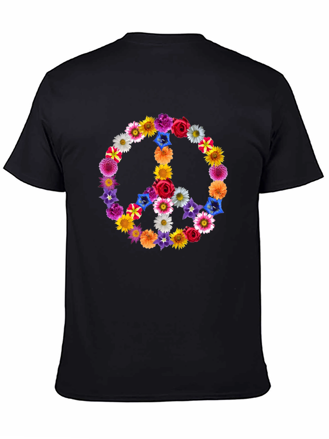 Floral Peace Sign Graphic Tee - Black