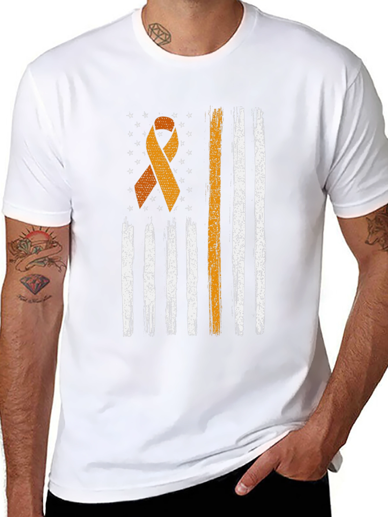 Awareness Ribbon Distressed American Flag T-Shirt
