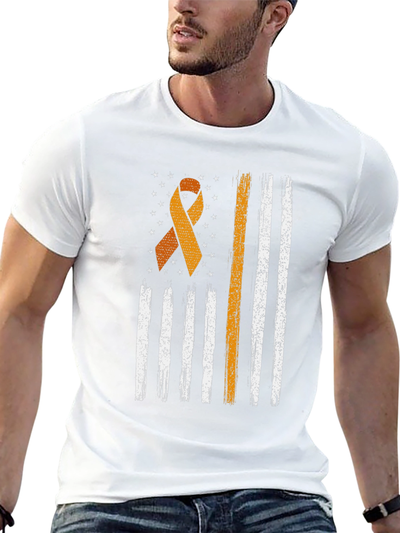 Awareness Ribbon Distressed American Flag T-Shirt
