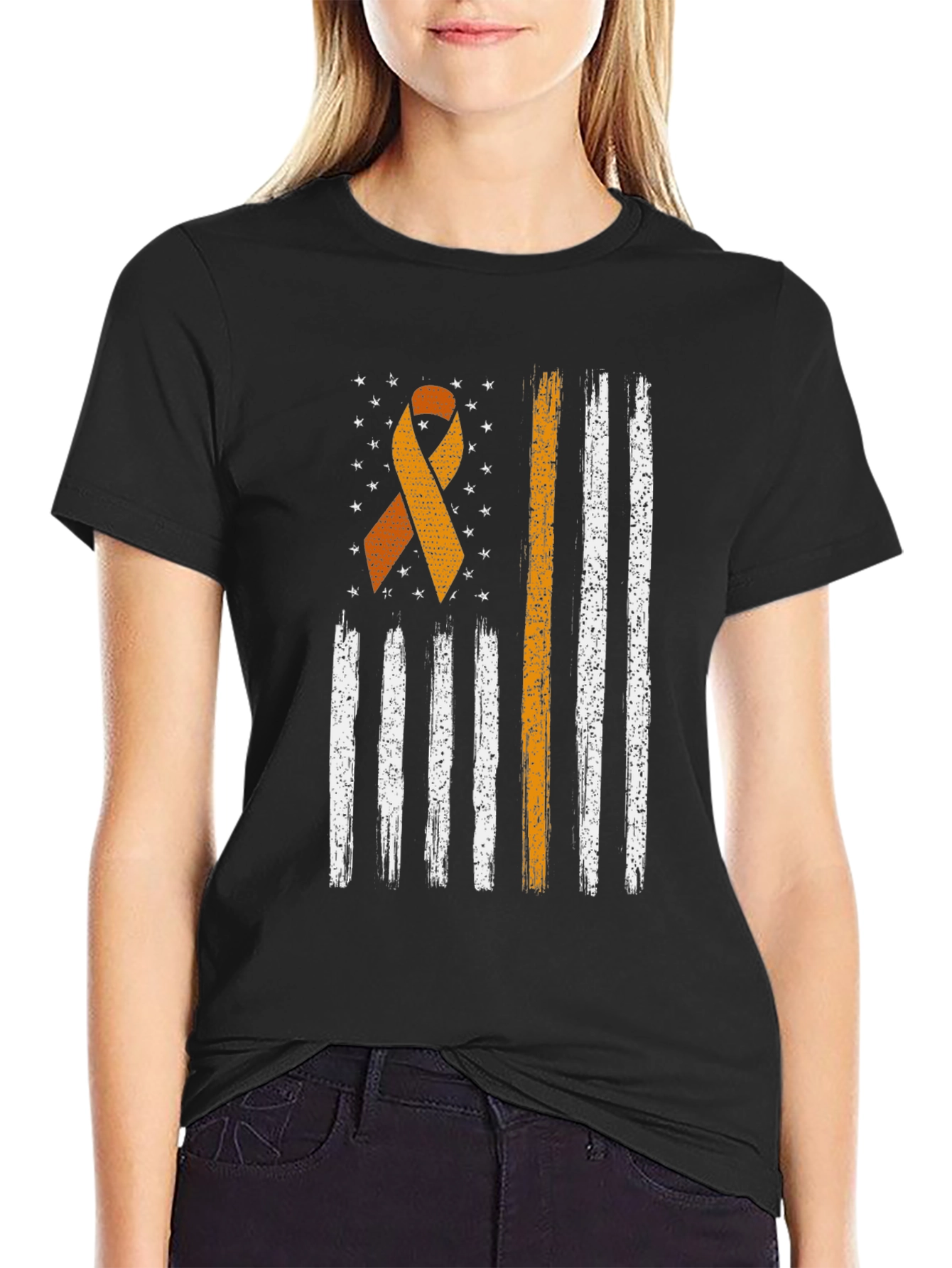 Awareness Ribbon Distressed American Flag T-Shirt