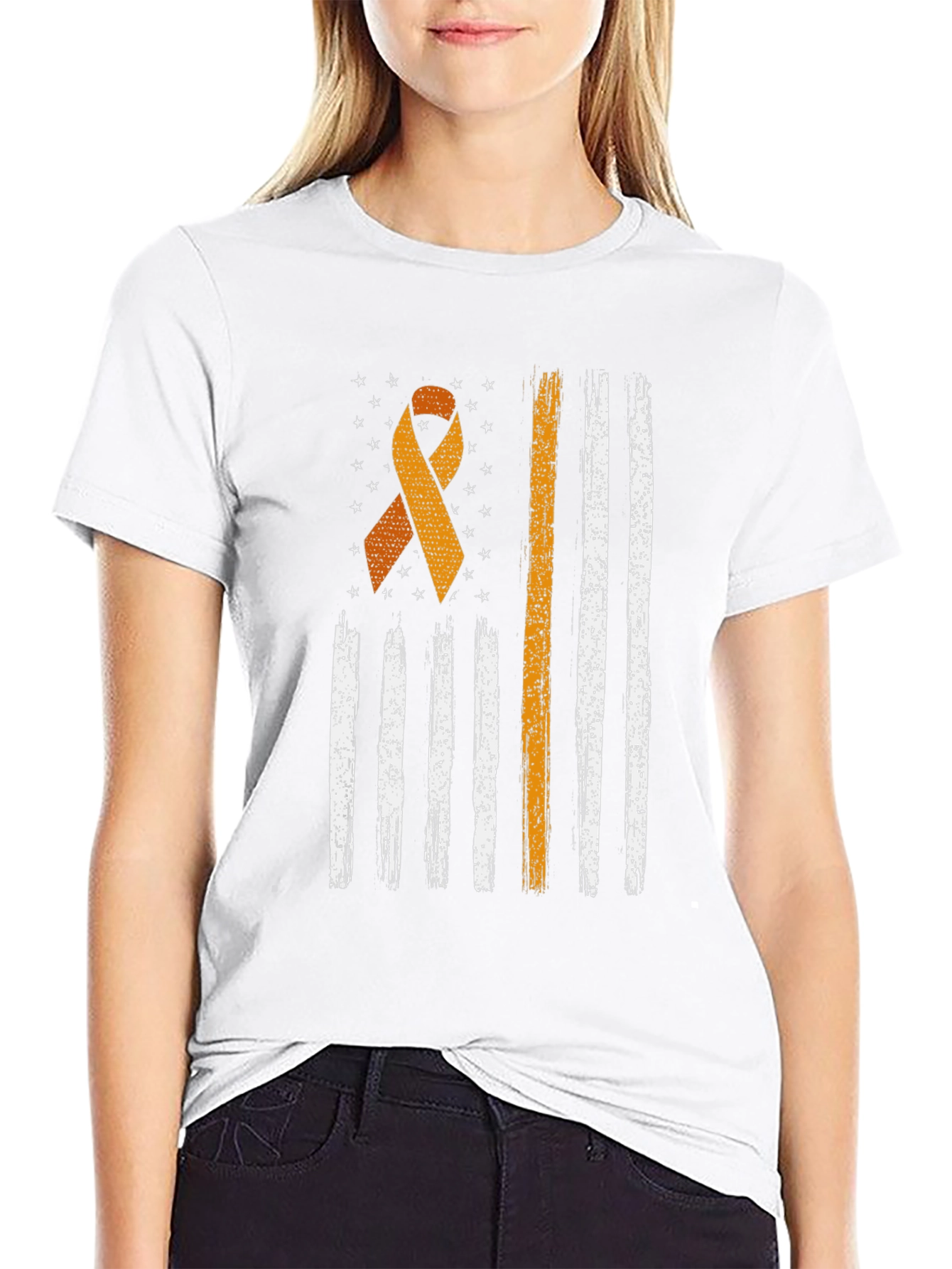 Awareness Ribbon Distressed American Flag T-Shirt