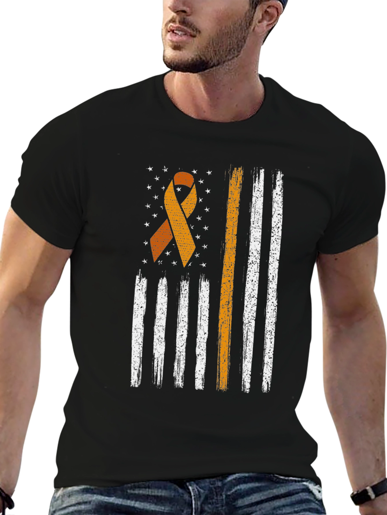 Awareness Ribbon Distressed American Flag T-Shirt