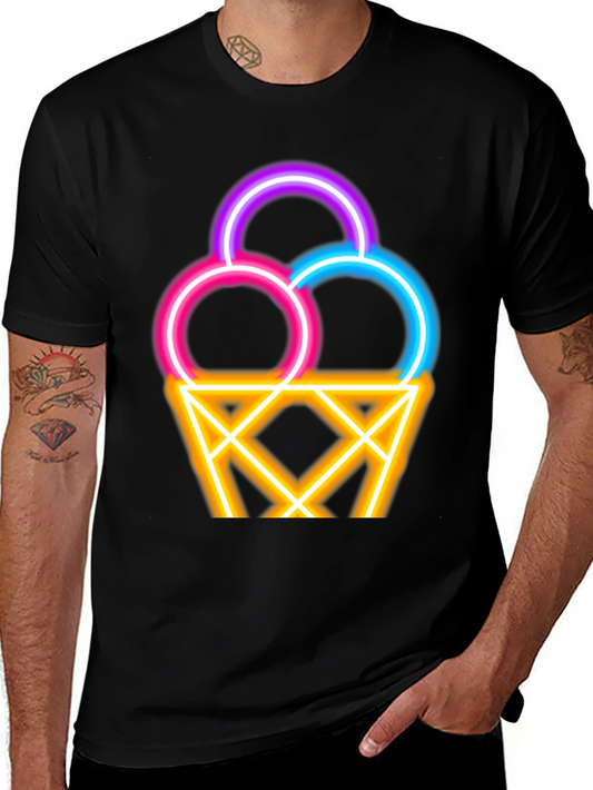 Neon Ice Cream Graphic Tee - Fun & Stylish Black T-Shirt