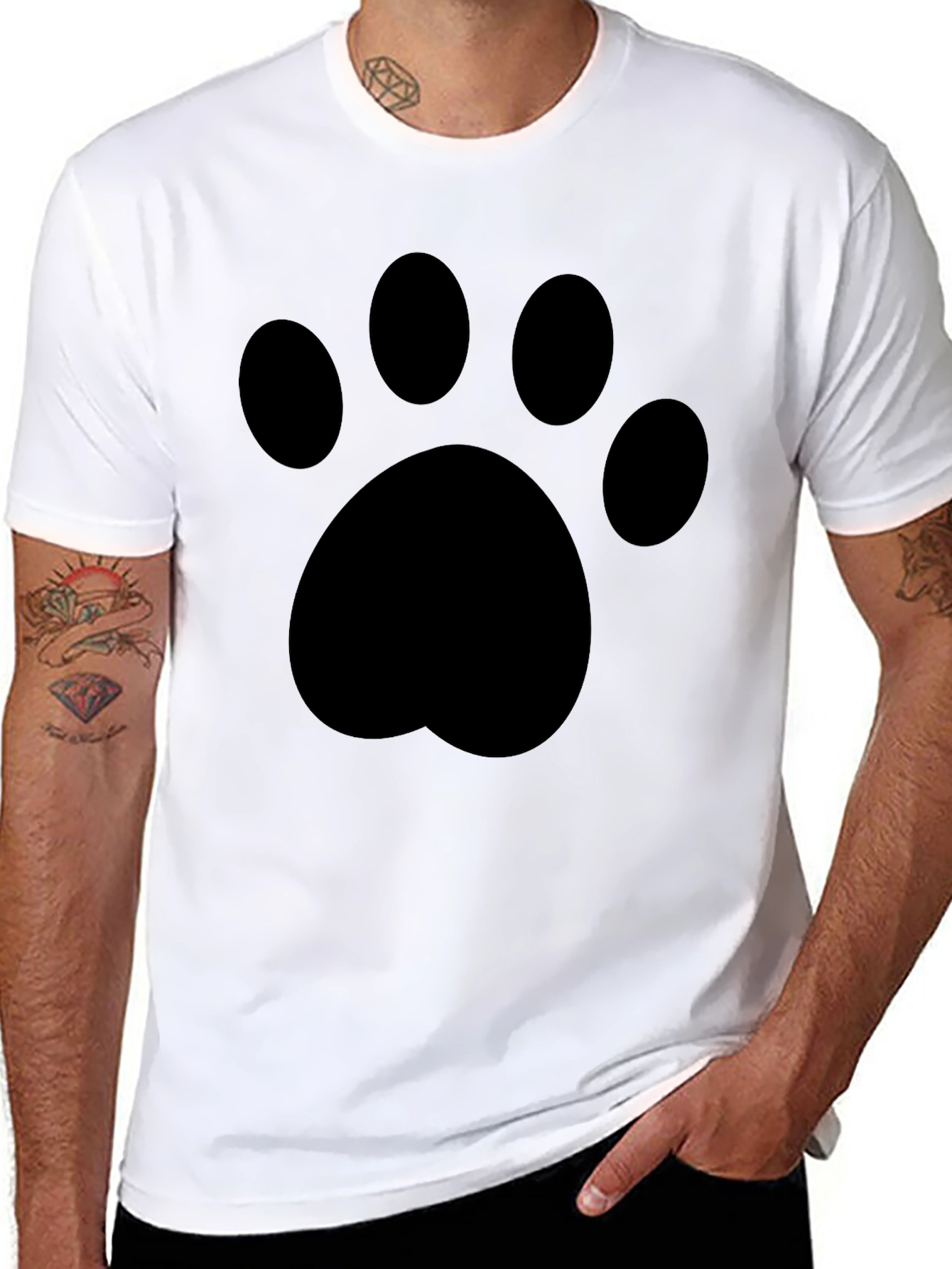 Black T-Shirt with Paw Print Graphic