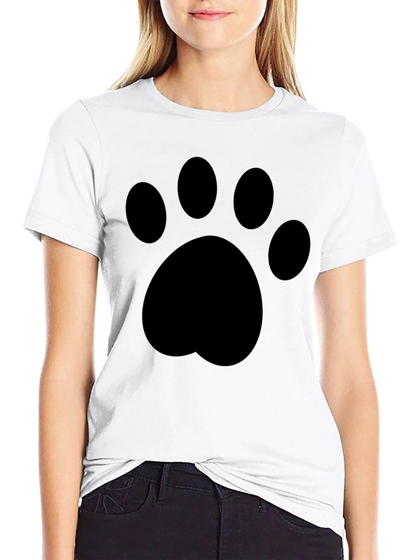 Black T-Shirt with Paw Print Graphic