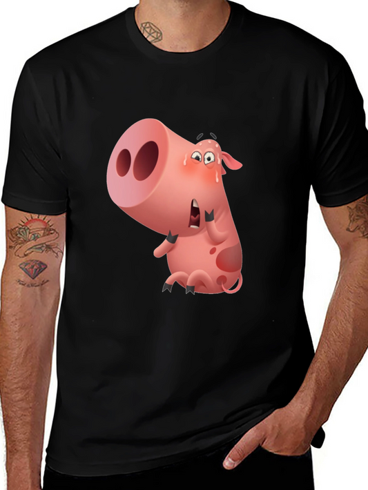 Cartoon Pig Graphic Black T-Shirt