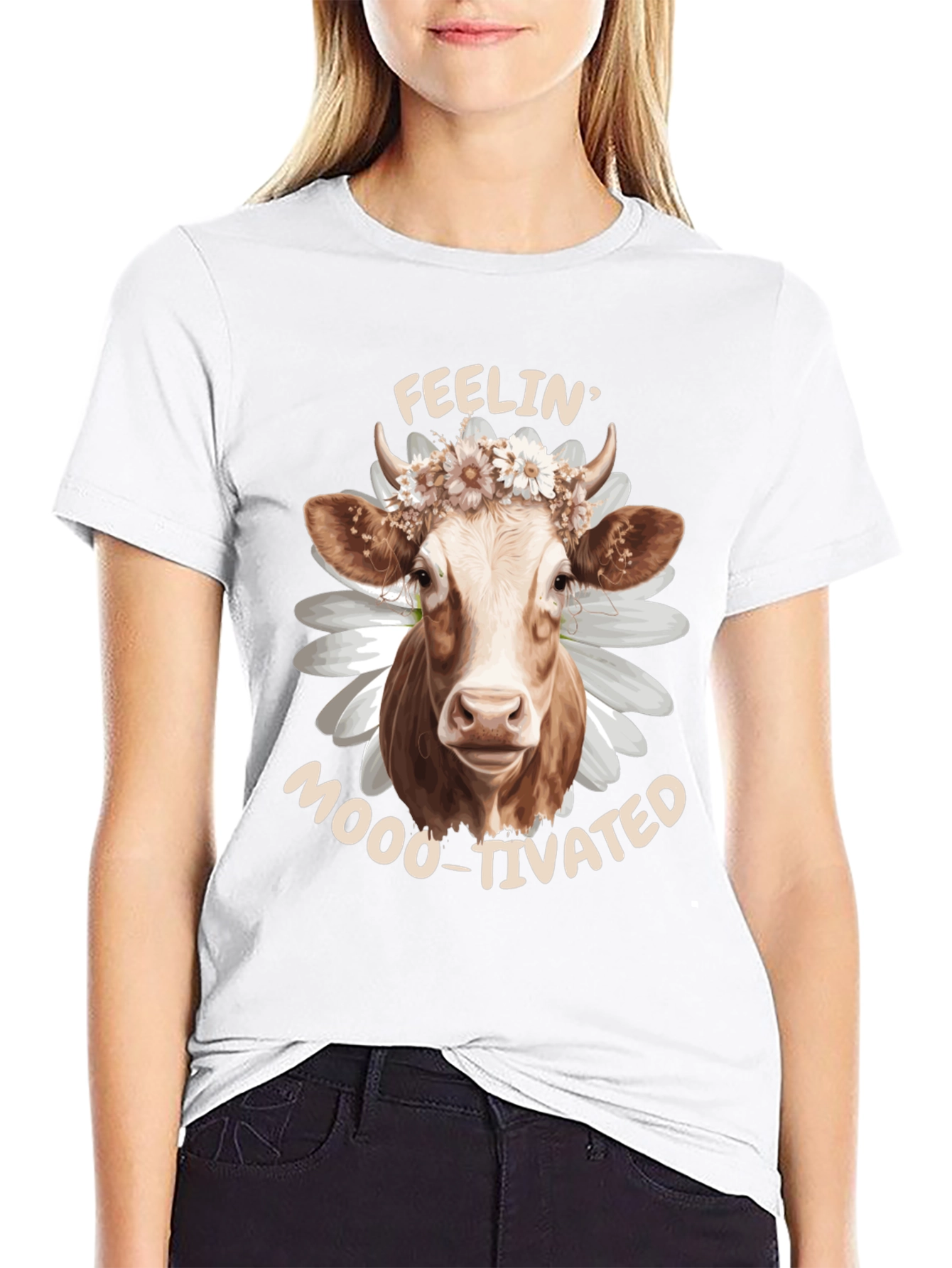 Feelin Moo-tivated Cow Graphic Tee