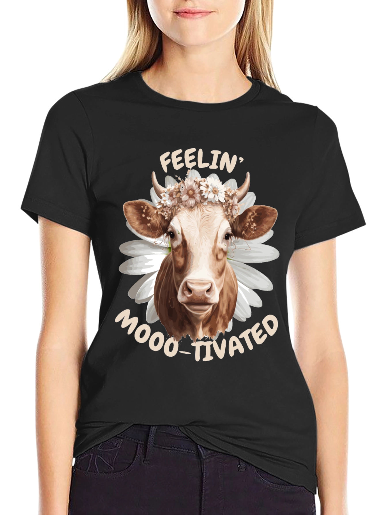 Feelin Moo-tivated Cow Graphic Tee