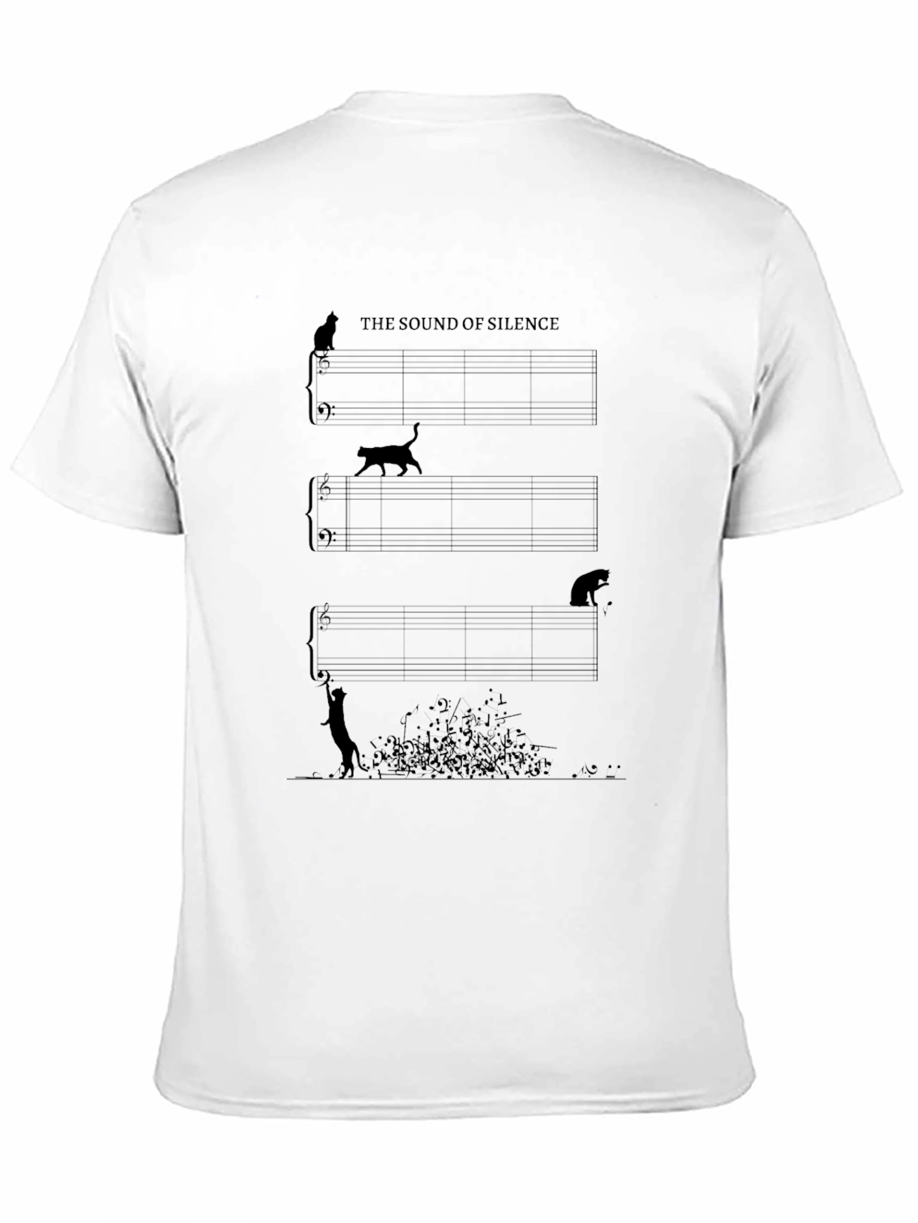 The Sound of Silence Cats Music Notes Black T-Shirt