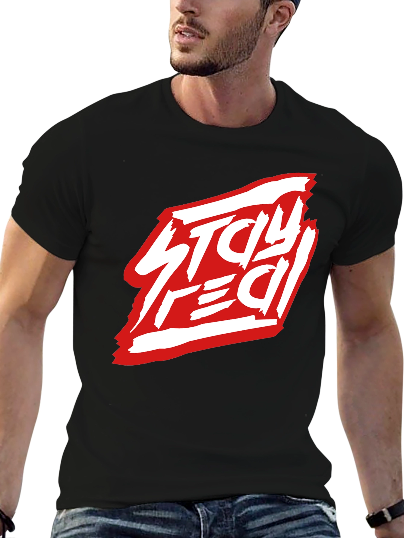 Stay Real Black Graphic Tee - Modern Streetwear Style