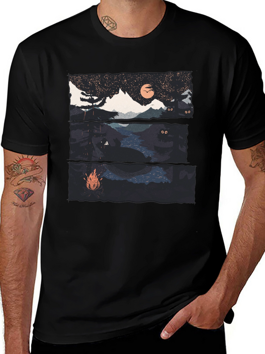 Night Landscape Graphic Tee - Black