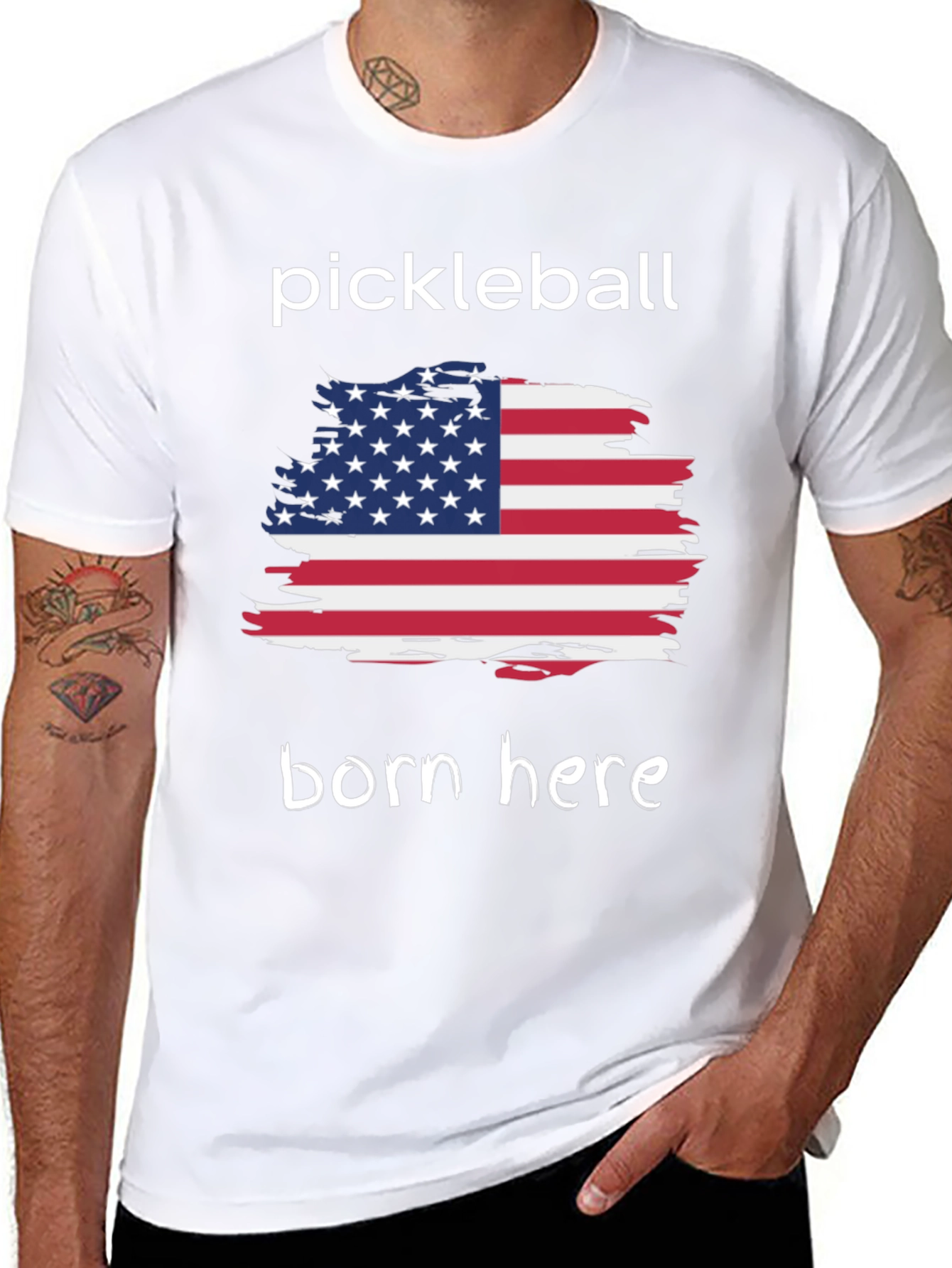 Pickleball Born Here USA Flag Graphic Tee