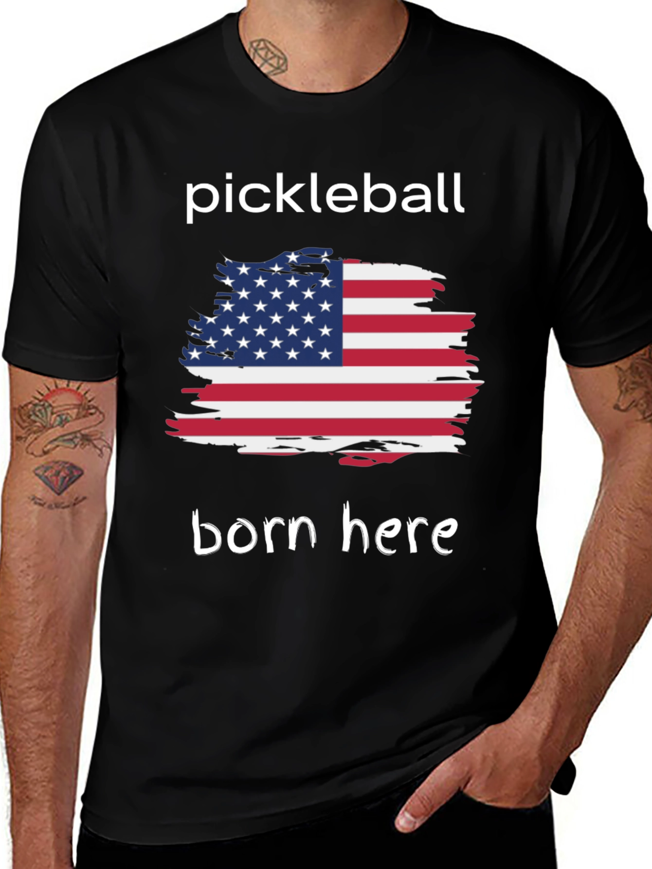 Pickleball Born Here USA Flag Graphic Tee