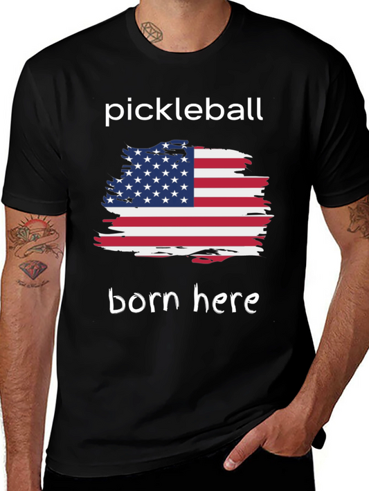 Pickleball Born Here USA Flag Graphic Tee