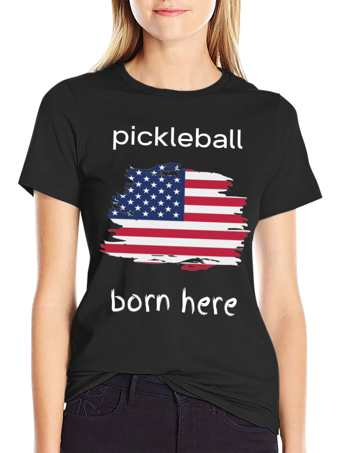 Pickleball Born Here USA Flag Graphic Tee