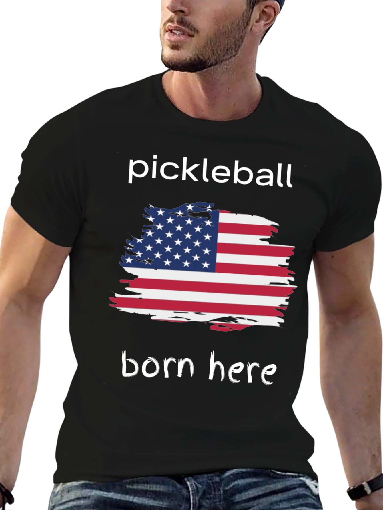 Pickleball Born Here USA Flag Graphic Tee