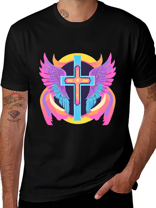 Winged Cross Graphic Tee - Black Cotton Blend