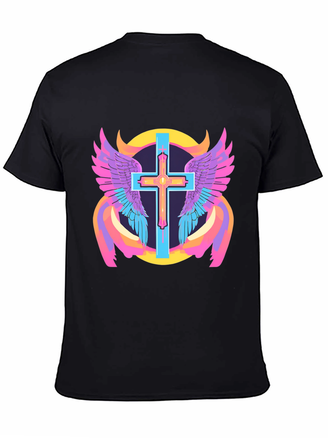Winged Cross Graphic Tee - Black Cotton Blend