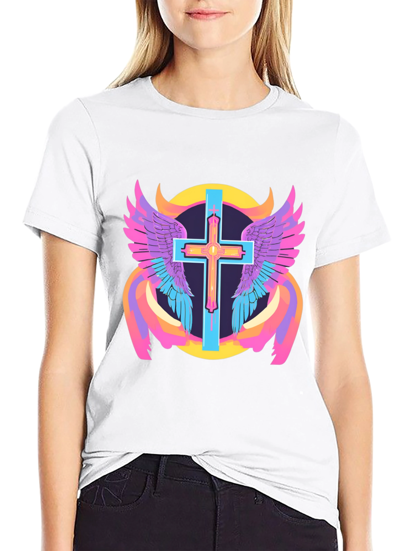 Winged Cross Graphic Tee - Black Cotton Blend