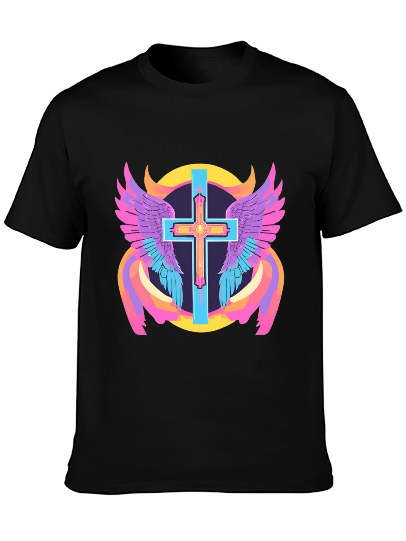 Winged Cross Graphic Tee - Black Cotton Blend