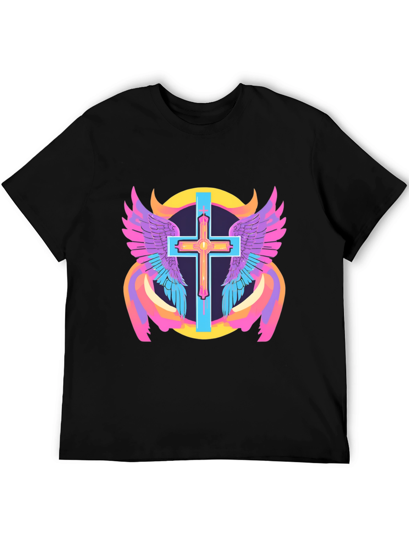 Winged Cross Graphic Tee - Black Cotton Blend