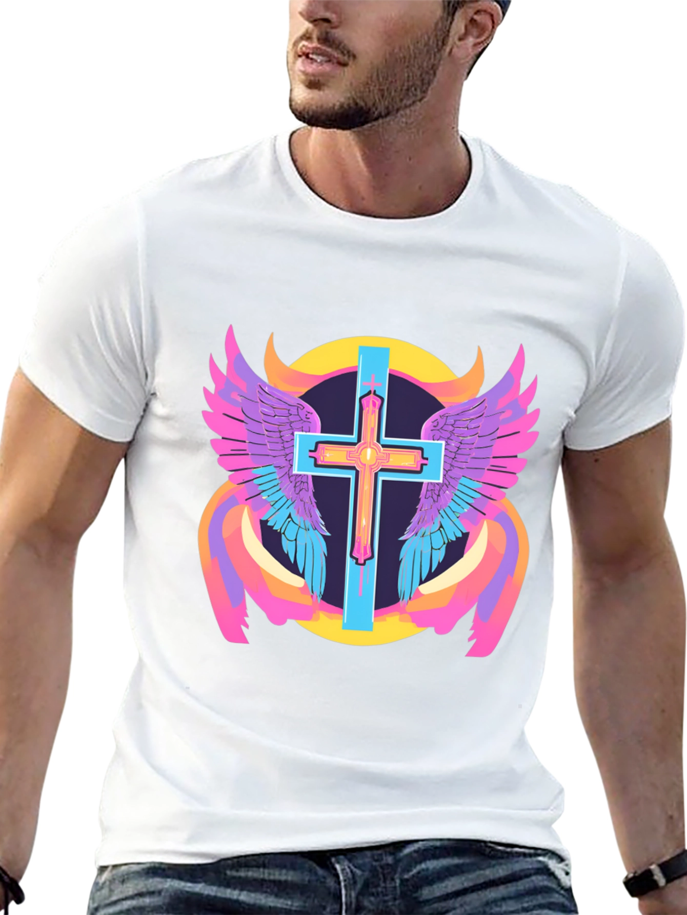 Winged Cross Graphic Tee - Black Cotton Blend