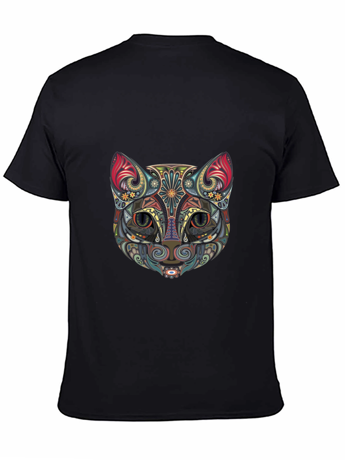 Abstract Cat Graphic Tee - Stylish Black T-Shirt