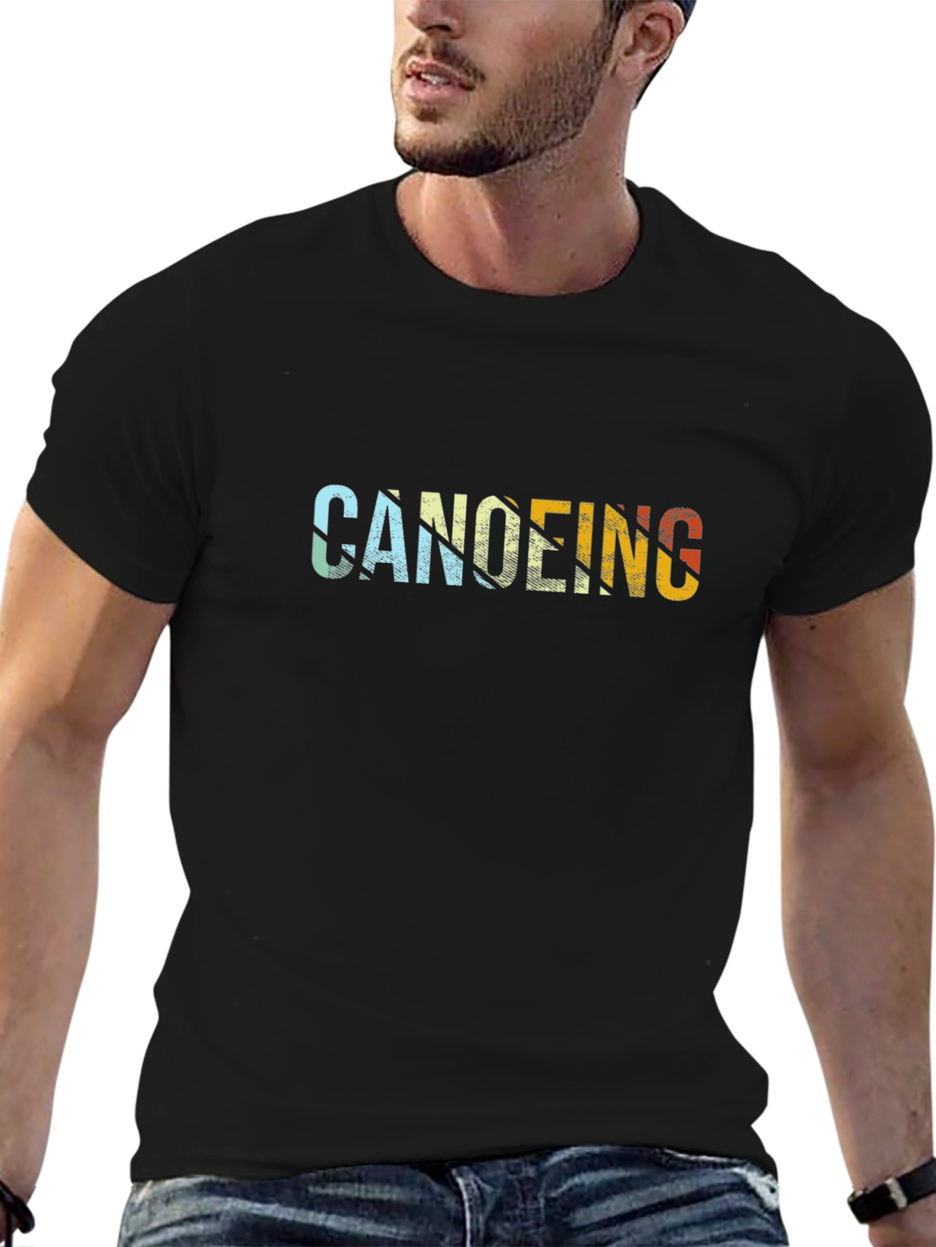 Canoeing Graphic Tee - Retro Style Black T-Shirt