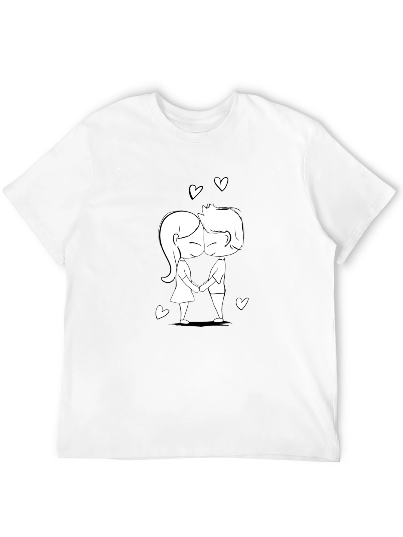 Cute Cartoon Couple Black T-Shirt
