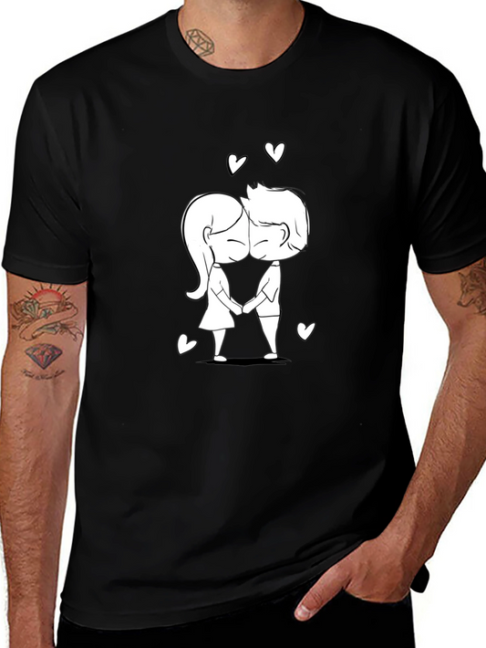 Cute Cartoon Couple Black T-Shirt