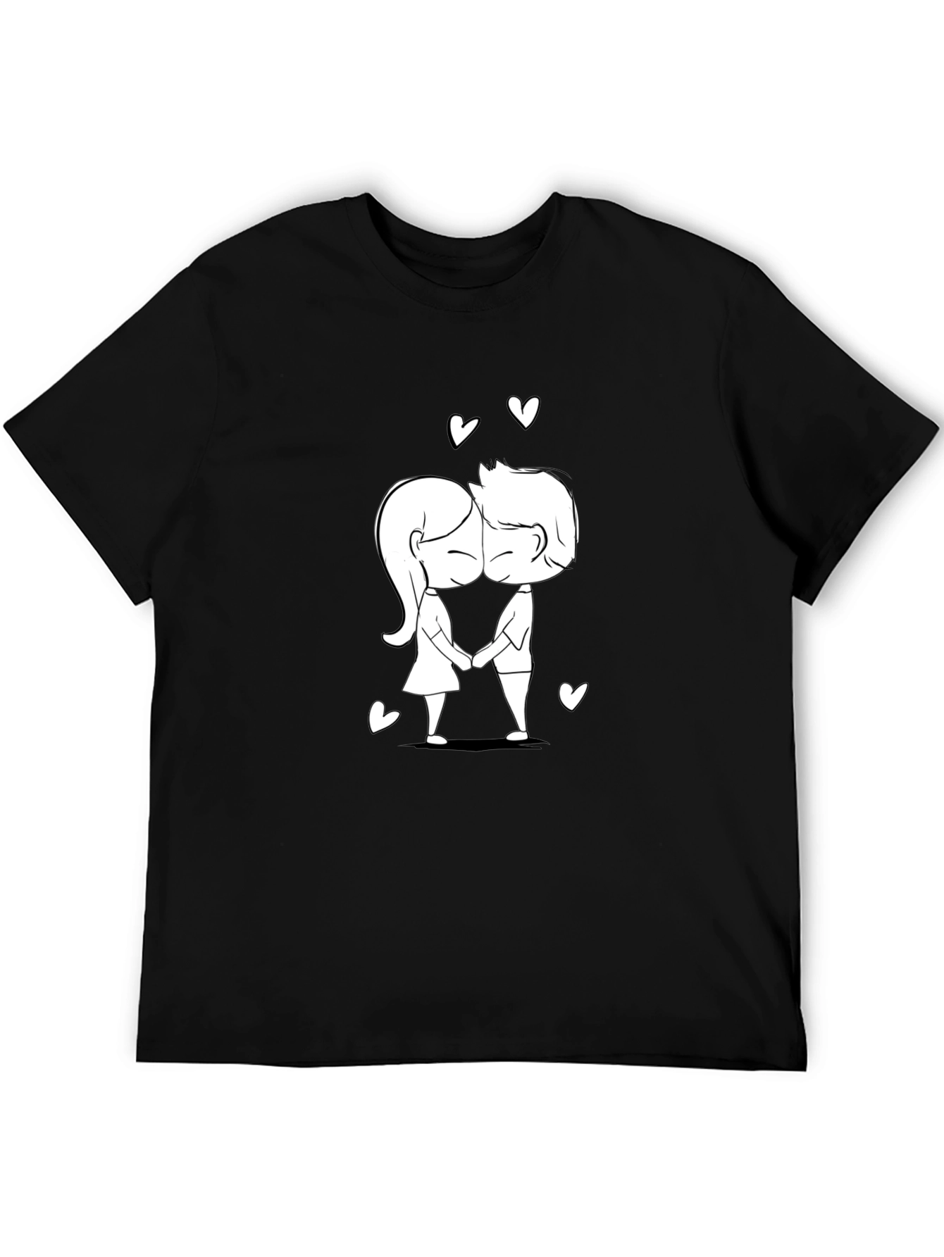 Cute Cartoon Couple Black T-Shirt