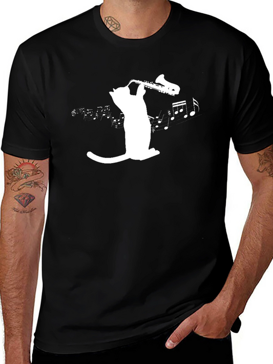 Cat Saxophone T-Shirt - Music Lover Tee