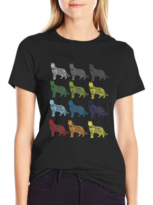 Colorful Cat Pattern T-Shirt