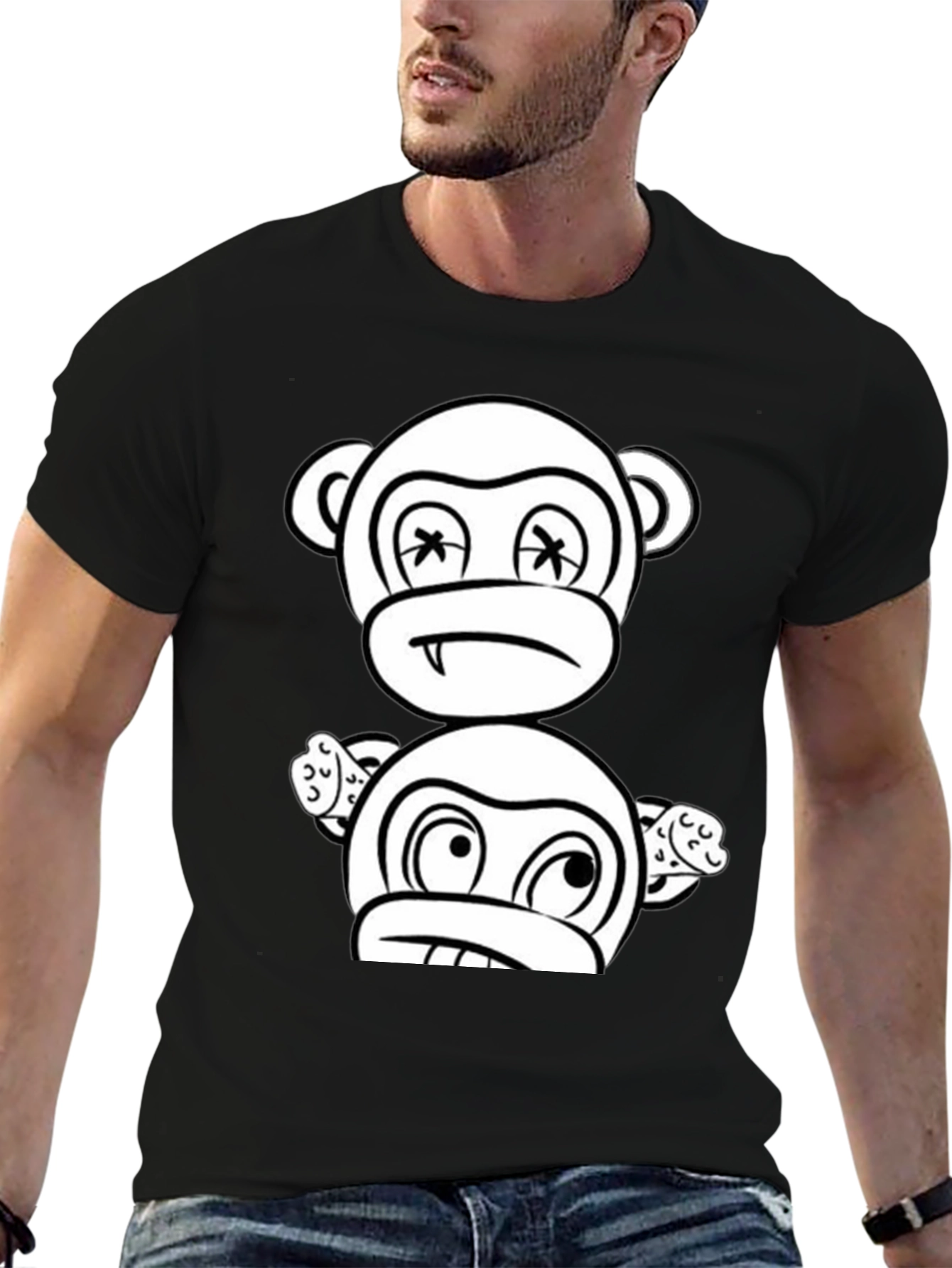 Cartoon Monkey Graphic Black T-Shirt