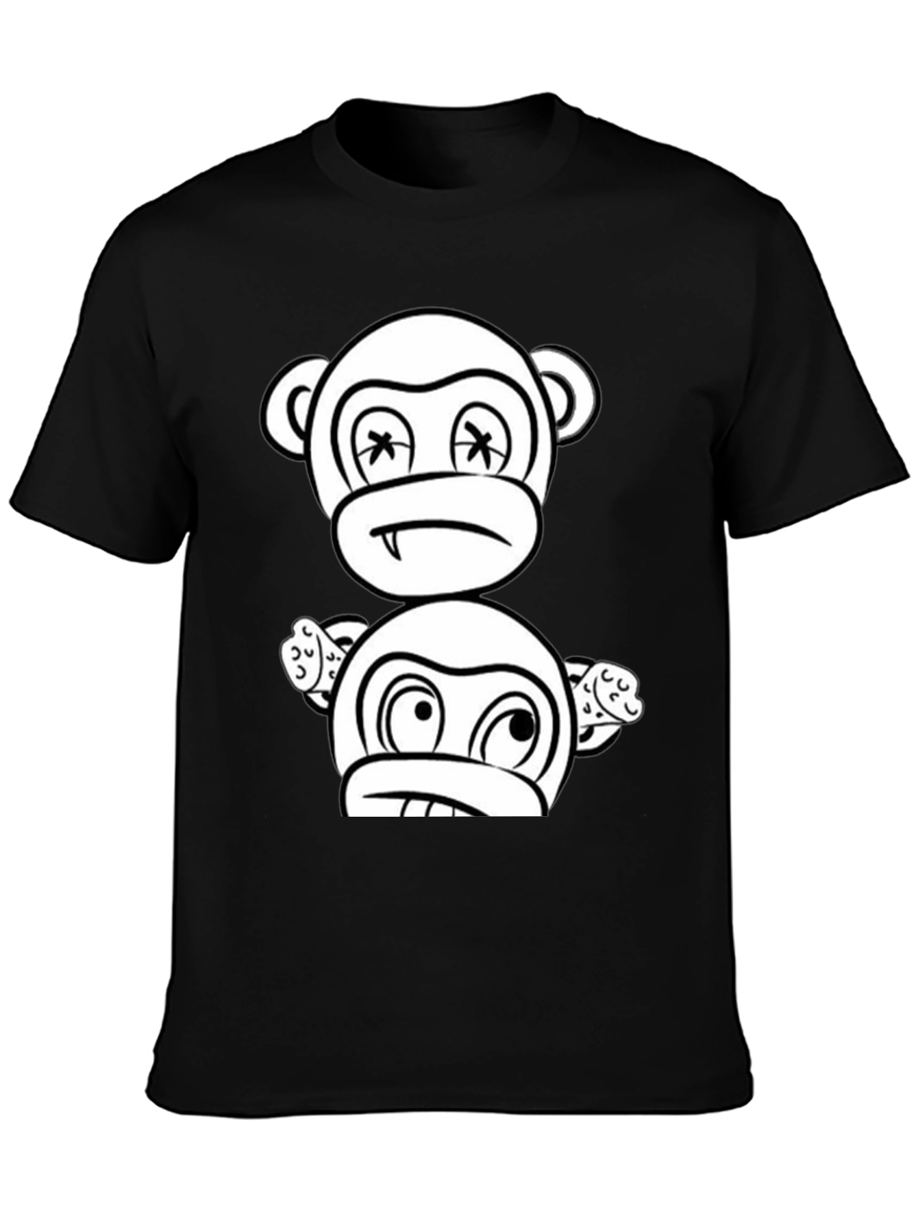 Cartoon Monkey Graphic Black T-Shirt