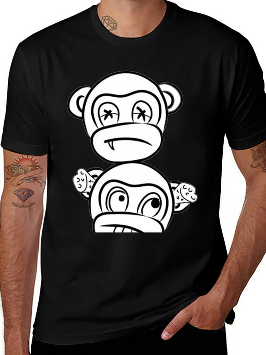 Cartoon Monkey Graphic Black T-Shirt
