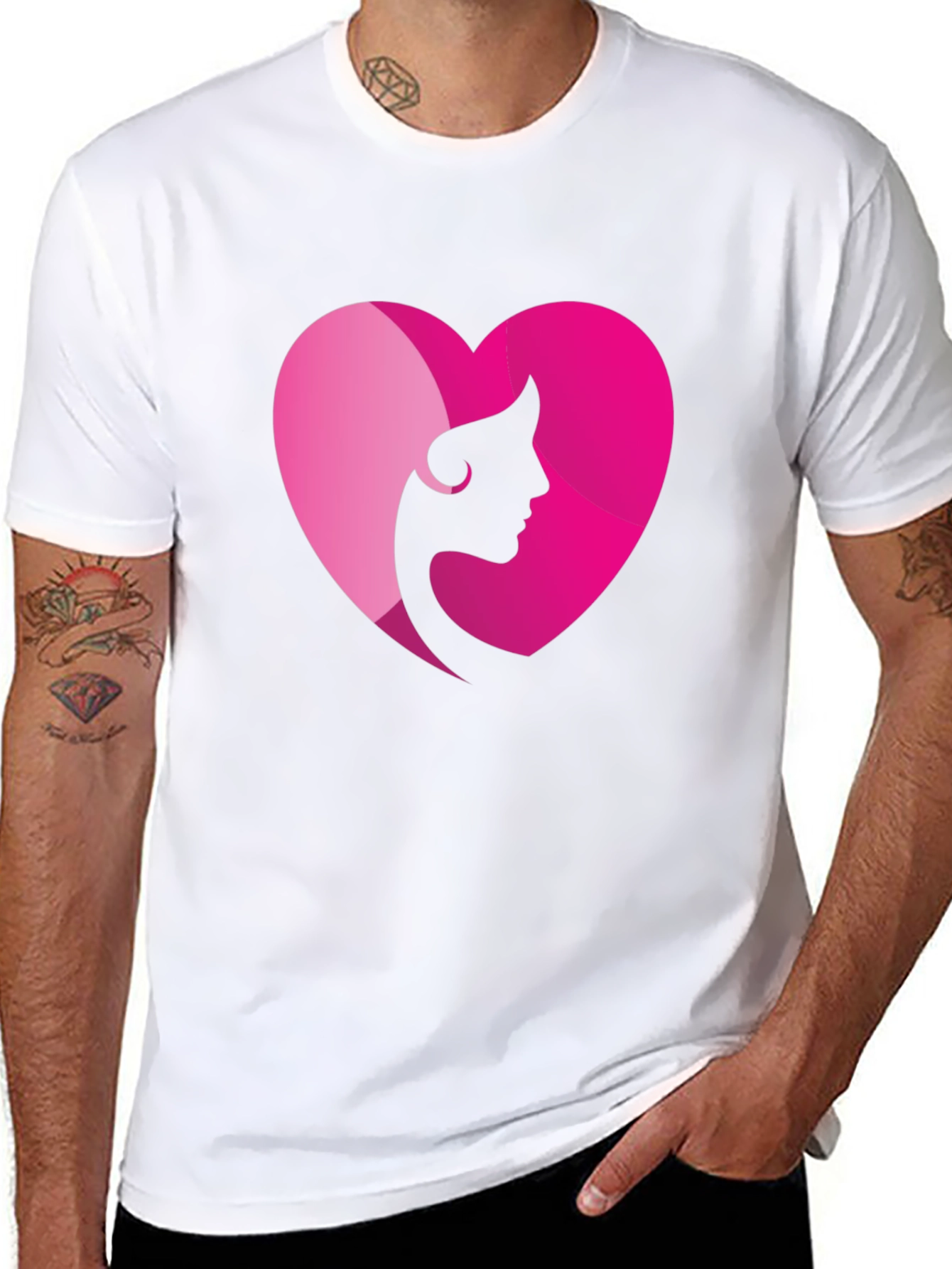 Heart Woman Silhouette Graphic Tee - Black Cotton